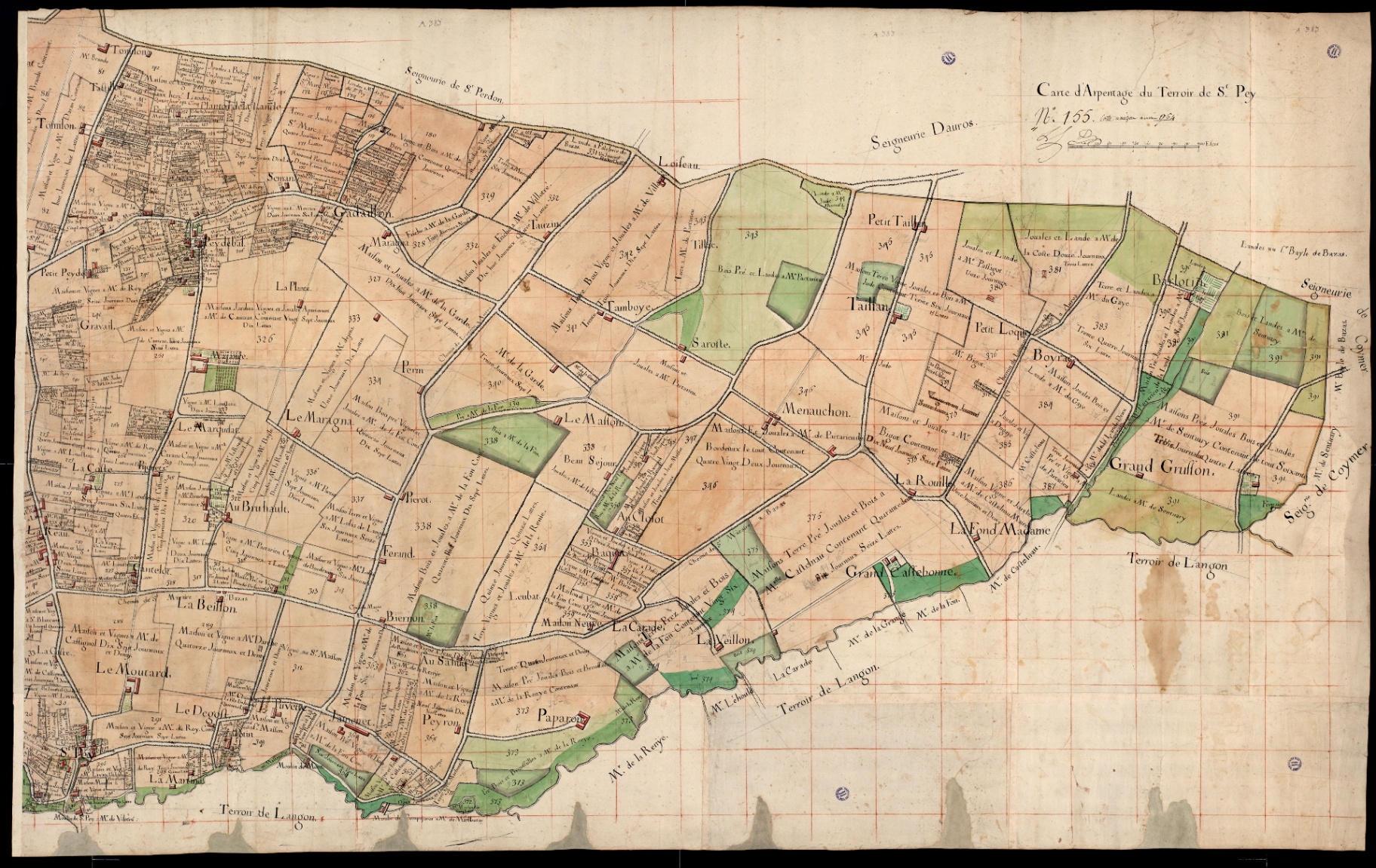 Carte d'arpentage du terroir de Saint-Pey, 1700