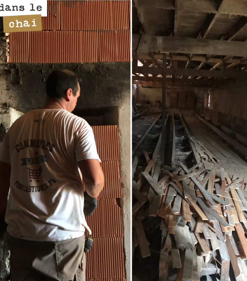 On continue les travaux dans le chai. L’idée est de pouvoir accueillir ici barriques et amphores pour l’élevage de nos meilleures cuvées.
On a hâte !