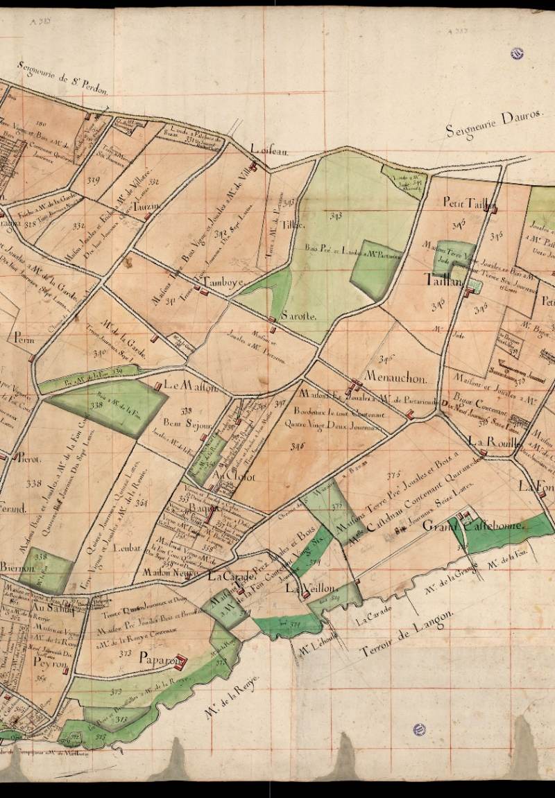 Carte d'arpentage du terroir de Saint-Pey, 1700