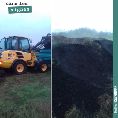 On charge nos derniers tas de composts pour étendre sur notre parcelle de Cazebonne. L'hiver fera...