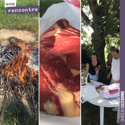 Repas avec toute l'équipe et pour cela, rien ne vaut une belle pièce de bœuf aux sarments de bois.