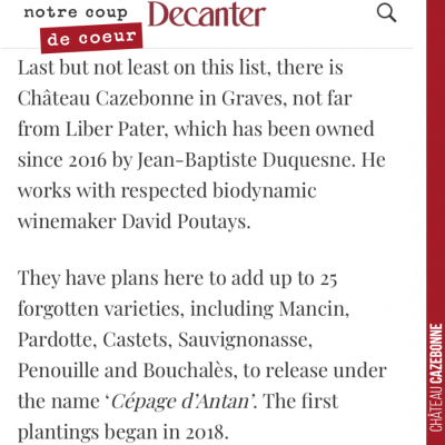 On ne peut pas bouder notre plaisir quand le grand magazine américain Decanter parle de notre ini...