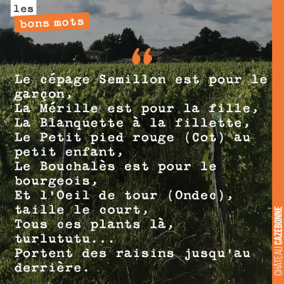 Chanson comprenant des noms de cépages du Lot et Garonne, citée par Marcel Lacroix, dans un ouvra...