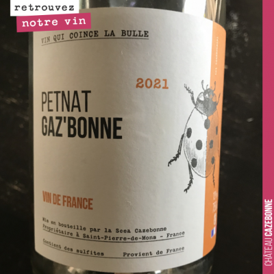 Parmi les nouveautés de Cazebonne, on vous présente Gaz'bonne, un vin qui coince la bulle ! Un Pe...